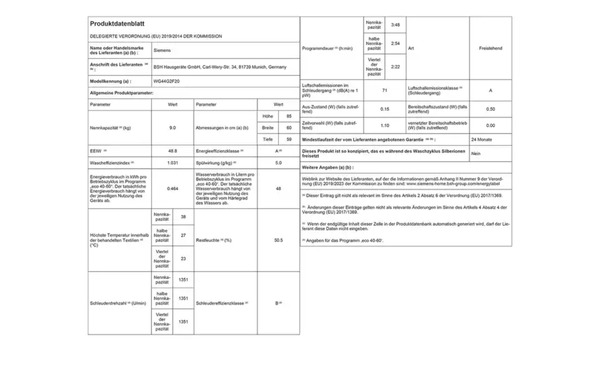 Bild 2 von SIEMENS Waschvollautomat WG44G2F20