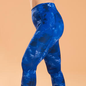 Leggings dynamisches Yoga Damen wendbar ‒ uni/blau bedruckt Blau