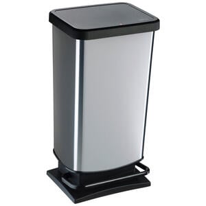 Rotho Abfalleimer Paso, Schwarz, Silber, Kunststoff, 40 L, 29.5x67.6x35.3 cm, Reach, DIN EN ISO 14001, DIN EN ISO 9001, Küchen, Küchenausstattung, Mülleimer