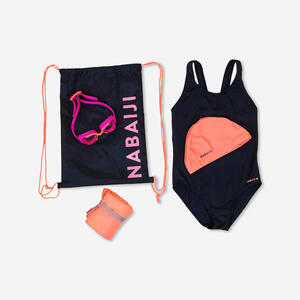 Schwimm-Set 100 Start Mädchen Badeanzug, Brille, Kappe, Handtuch, Tasche koralle Blau