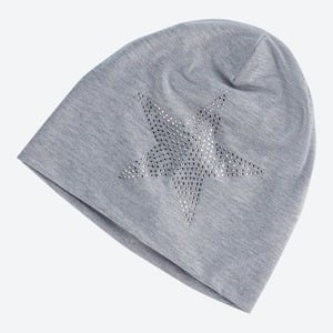 Damen-Jersey-Beanie mit Strasssteinen, Gray