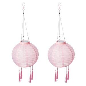 Solar Lampion XXL 2er Set mit Quasten  pink Ø ca. 20 cm mit 1 warmweißen LED