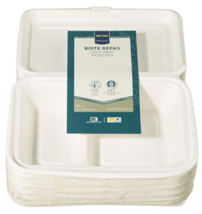 METRO Professional Menübox 3-geteilt, Bagasse, Cremeweiß 24 x 16,5 x 6,5 cm, 50 Stück