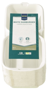 METRO Professional Hamburger Box, bagasse, 15.5 x 14.8 x 8 cm, 800 ml, weiß, 50 Stück