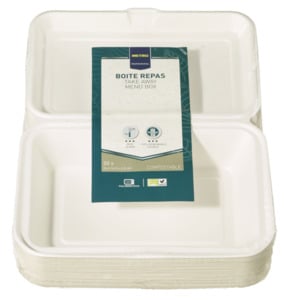 METRO Professional Menübox, Bagasse, 24 x 16.5 x 6.5 cm, 1200 ml, weiß, 50 Stück