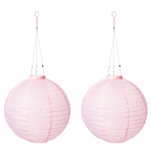 Solar Lampion XXL 2er Set rund pinkØ ca. 30 cm mit 1 warmweißen LED