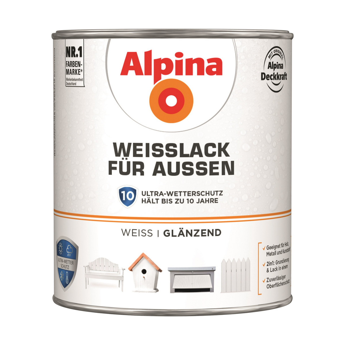 Bild 1 von Alpina Weißlack für Außen glänzend 2 l