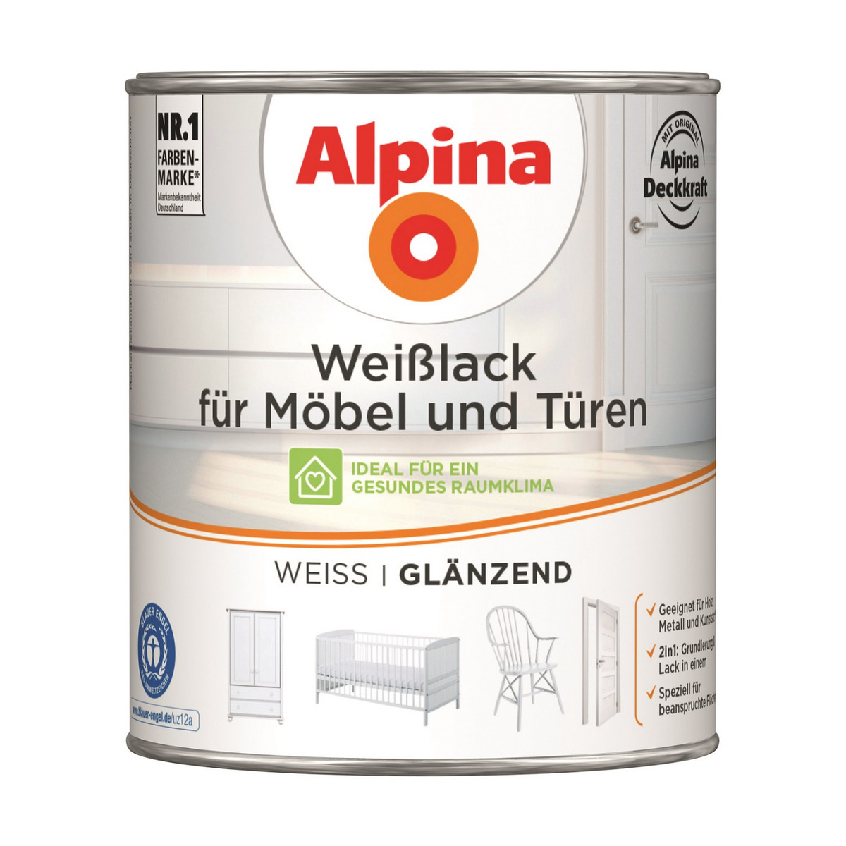 Bild 1 von Alpina Weißlack für Möbel und Türen glänzend 750 ml