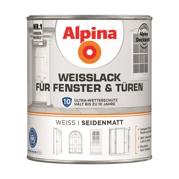 Bild 1 von Alpina Weißlack für Fenster und Türen seidenmatt 750 ml