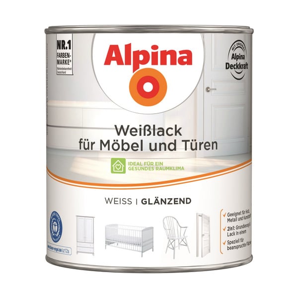 Bild 1 von Alpina Weißlack für Möbel und Türen glänzend 2 l