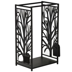 HOMCOM Kaminholzständer mit Kaminbesteck schwarz 46 x 29 x 70 cm (BxTxH)   Brennholzregal Feuerholzablage Holzablage Metallregal