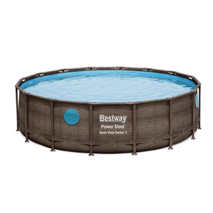 Bestway Aufstellpool 'Power Steel™ Frame Pool' Komplett-Set Rattan-Optik Ø 488 x 122 cm