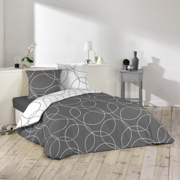 Bild 1 von 3tlg Mikrofaser Bettwäsche 240x220 grau Kreis Bettdecke Übergröße Bett King Size