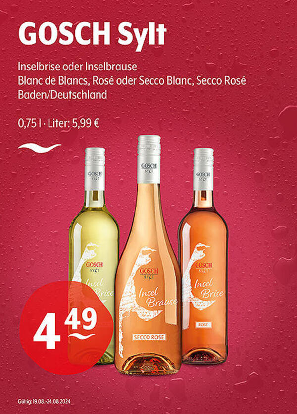 Bild 1 von GOSCH Sylt Inselbrise oder Inselbrause Blanc de Blancs, Rosé oder Secco Blanc, Secco Rosé Baden/ Deutschland