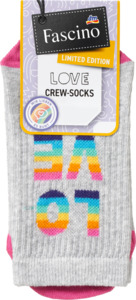 Fascino Crew Socken "Love" grau & pink Gr. 35-38