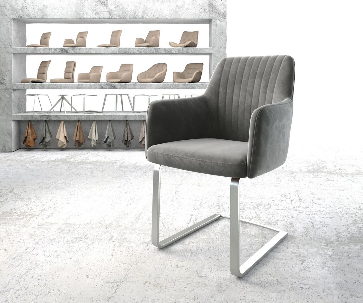 Bild 1 von Schwingstuhl Greg-Flex Samt Grau Freischwinger flach Edelstahl