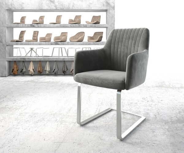 Bild 1 von Schwingstuhl Greg-Flex Samt Grau Freischwinger flach Edelstahl