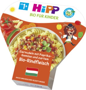 HiPP Bio Eiernudeln mit Paprika-Gemüse & zartem Bio-Rindfleisch ab 1 Jahr, 250 g