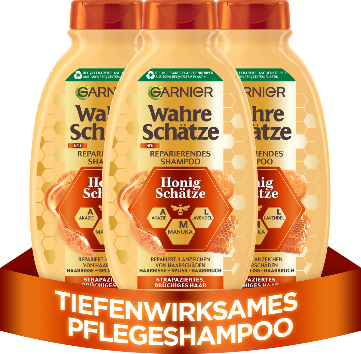 Bild 1 von Garnier Wahre Schätze Reparierendes Shampoo Honig Schätze Vorteilsset, 750 ml