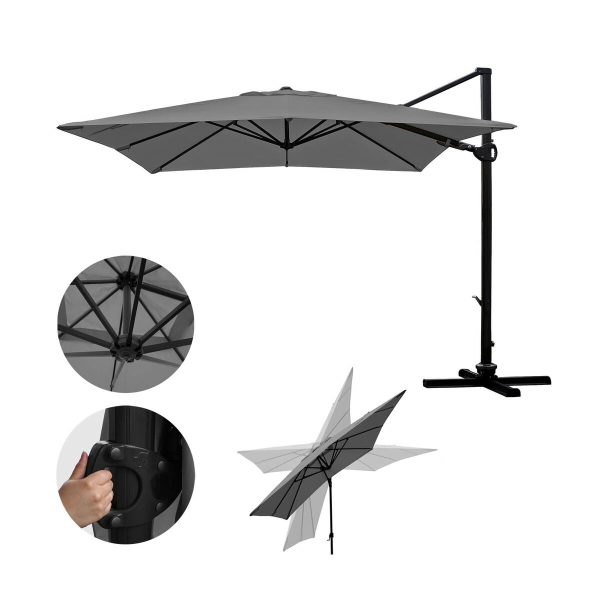 Bild 1 von Gastronomie-Ampelschirm MCW-A39, 3x3m (Ø4,24m) schwenkbar drehbar, Polyester/Alu 31kg ~ anthrazit ohne Ständer