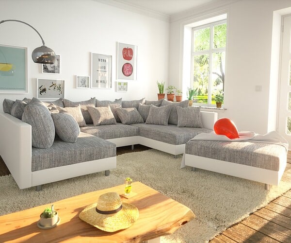 Bild 1 von Wohnlandschaft Clovis Weiss Hellgrau Modulsofa Hocker