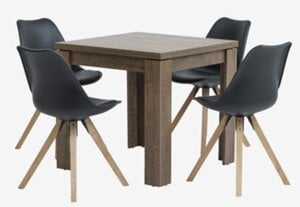 VEDDE L80/160 Tisch wild oak + 4 BLOKHUS Stühle schwarz