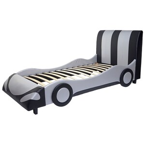 Bett MCW-E14, Auto Junge Kinderbett Jugendbett, Lattenrost Kunstleder Holz 190x100cm ~ schwarz-silber