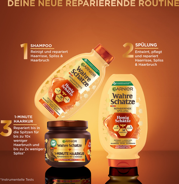 Bild 2 von Garnier Wahre Schätze Reparierendes Shampoo Honig Schätze Vorteilsset, 750 ml