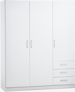 Kleiderschrank FANDRUP 145x176 3Türen 3Schubladen weiß