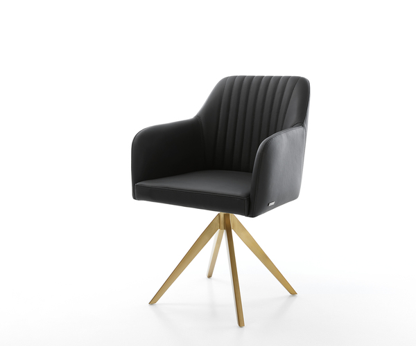 Bild 1 von Drehstuhl Greg-Flex Echt-Leder Schwarz Kreuzgestell kantig Gold 180° drehbar