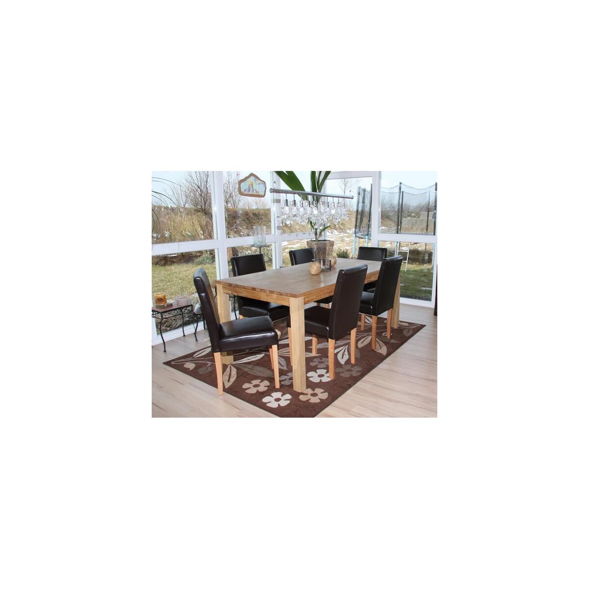 Bild 1 von 6er-Set Esszimmerstuhl Stuhl Küchenstuhl Littau ~ Kunstleder, braun, helle Beine