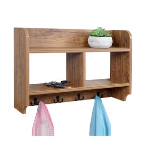 Wandgarderobe MCW-C68, Garderobe Regal, 4 Haken 2 Regalfächer, 41x60x19cm 3D-Struktur ~ Wildeiche-Optik