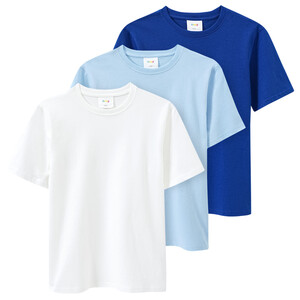 3 Jungen T-Shirts unifarben HELLBLAU / KÖNIGSBLAU / WEISS