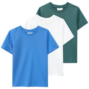 3 Jungen T-Shirts unifarben DUNKELGRÜN / BLAU / WEISS