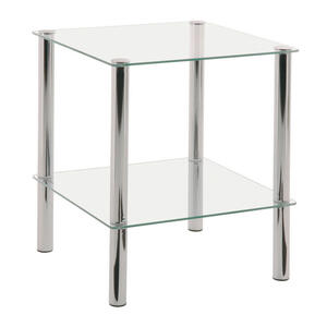 Beistelltisch, Chrom, Metall, Glas, quadratisch, Rundrohr, 39x47x39 cm, Wohnzimmer, Wohnzimmertische, Beistelltische, Beistelltische Metall