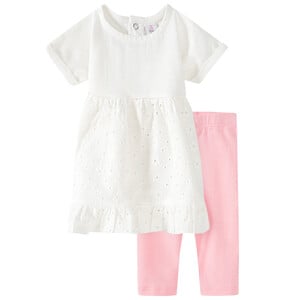 Newborn Kleid und Leggings im Set WEISS / ROSA