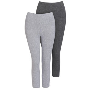 2 Damen 3/4-Leggings unifarben DUNKELGRAU / HELLGRAU