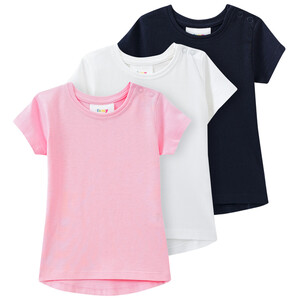 3 Baby T-Shirts unifarben CREMEWEISS / ROSA / DUNKELBLAU