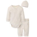 Bild 1 von Newborn Wickelbody, Hose und Mütze im Set CREMEWEISS