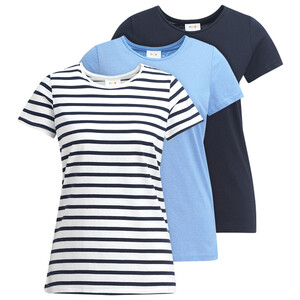 3 Damen T-Shirts in verschiedenen Dessins DUNKELBLAU / HELLBLAU / WEISS