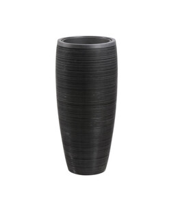 Dehner Polystone-Pflanzvase Singapur in Riffeloptik, rund, anthrazit
