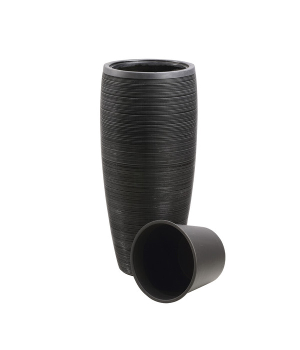 Bild 3 von Dehner Polystone-Pflanzvase Singapur in Riffeloptik, rund, anthrazit