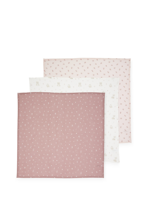 Bild 1 von C&A Multipack 3er-Blümchen und Waldtiere-Baby-Musselin-Tuch, Rosa, Größe: 1 size