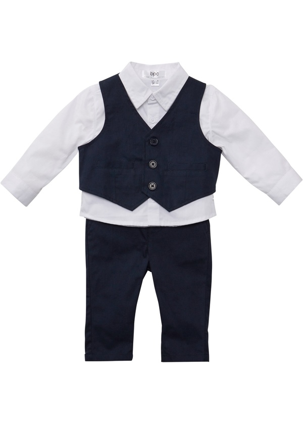 Bild 1 von Baby Hemd + Weste + Hose (3-tlg. Set), 56, Weiß