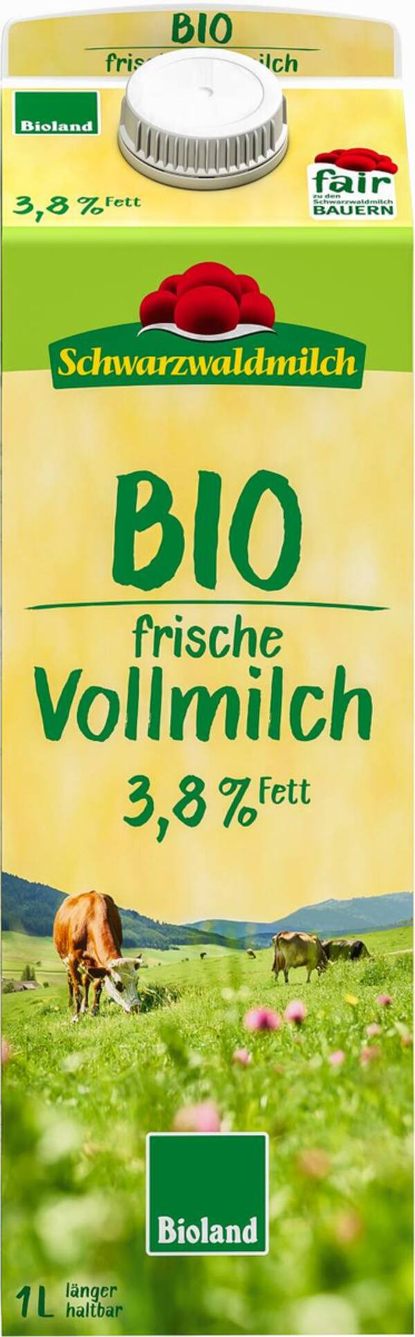 Bild 1 von SCHWARZWALDMILCH Bioland frische Vollmilch, 3,8 % Fett, 1-l-Packg.