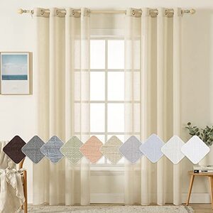 MIULEE Voile Vorhang Sheer Leinenvorhang mit Ösen Transparente Leinen Optik GardineN Ösenschal Wohnzimmer Fensterschal Lichtdurchlässig Dekoschal Schlafzimmer 2er Set