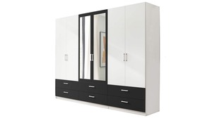 Kleiderschrank mit Spiegel 272 cm weiß 6-türig - JANNE