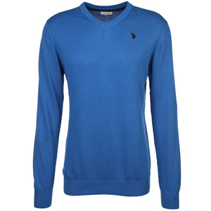 Herren Feinstrickpullover mit V-Ausschnitt Blau