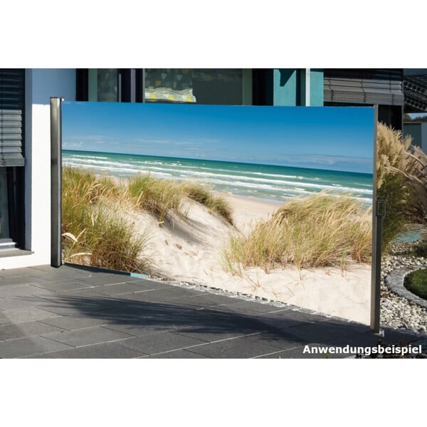 Bild 1 von Seitenmarkise 3 x 1,6 m mit Auszug rechts und Fotodruck „Ostsee“ links