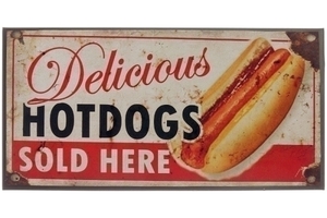 Metallschild "Delicious Hot Dogs"